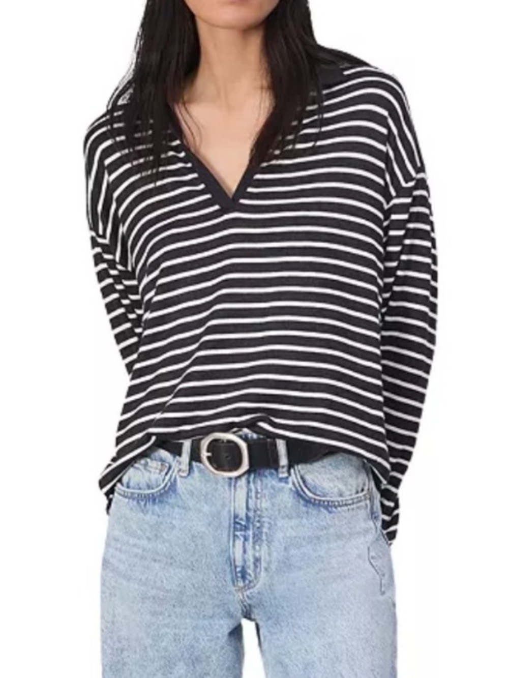 Rag and Bone Striped Polo Black and White XS Long Sleeves